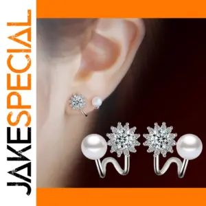 Silver Star Earrings with Pearls and Zircon