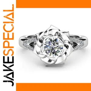 Silver Floral Ring with Zircon Centerstone