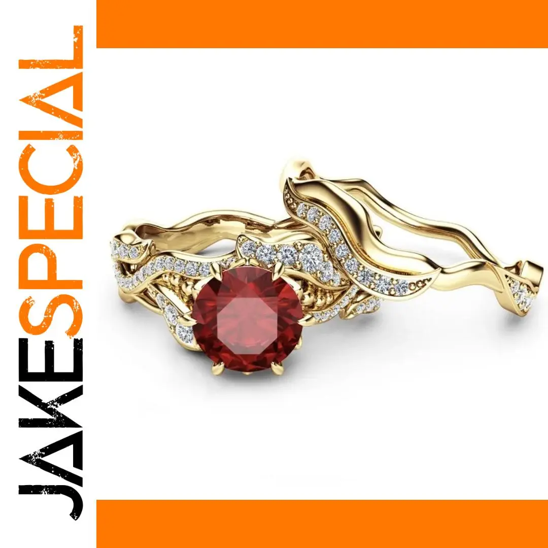 Gold Geometric Women's Ring with Red Zircon 1 Gold Geometric Women's Ring with Red Zircon