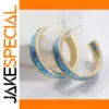 Gold and Blue Pattern Hoop Earrings