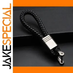 Black Red Zinc Alloy Keychain with Braided Fiber
