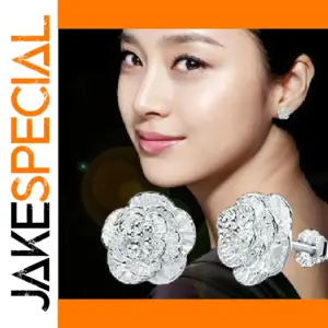 Silver Crystal Flower Earrings for Women
