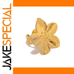 Gold-Tone Floral Adjustable Stainless Steel Ring