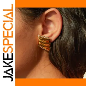 Vintage Gold Stainless Steel Feather Stud Earrings