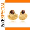 Vintage Stainless Steel Tiger Eye Stud Earrings