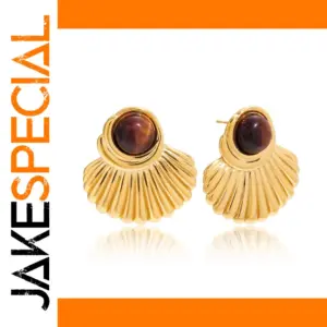 Vintage Stainless Steel Tiger Eye Stud Earrings