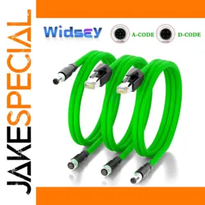 M8 to RJ45 Ethernet Cable, 4-Pin, Multiple Lengths