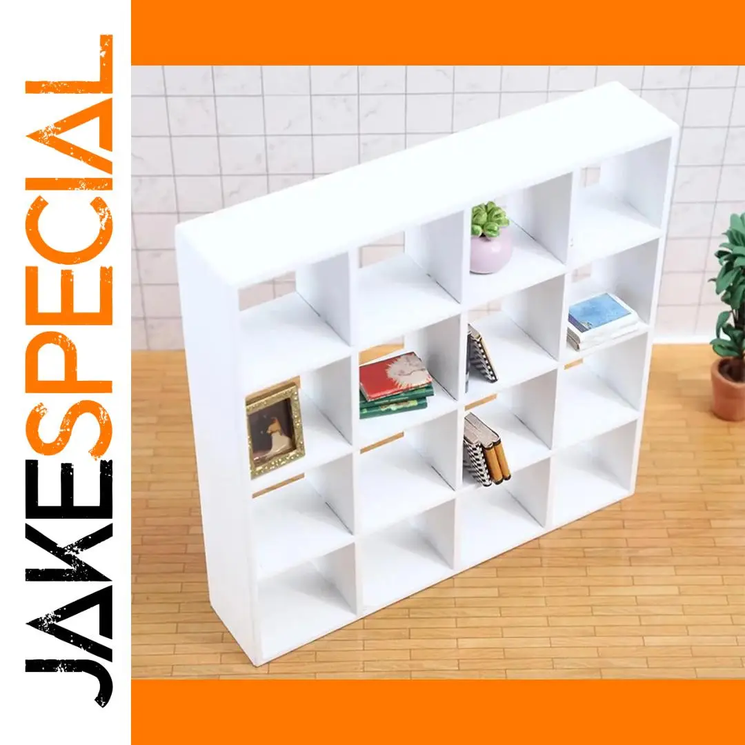 White Miniature Dollhouse Bookcase with 16 Compartments 1 White Miniature Dollhouse Bookcase with 16 Compartments
