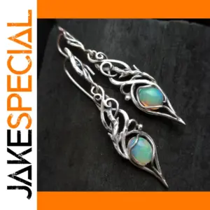 Vintage Silver Drop Earrings with Opal Cabochons