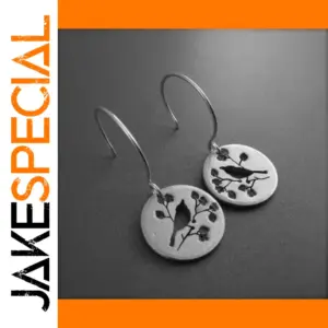 Bird Silhouette Drop Earrings in Silver & Gold