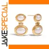 Geometric Oval Stainless Steel Earrings with Pearls