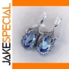Silver Teardrop Earrings with Sea Blue Cubic Zirconia