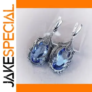 Silver Teardrop Earrings with Sea Blue Cubic Zirconia