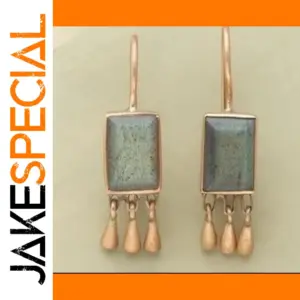 Vintage Gold Square Drop Earrings with White Stone