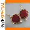 Vintage Red Stone Drop Earrings in Silver or Gold