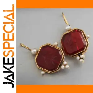 Vintage Red Stone Drop Earrings in Silver or Gold