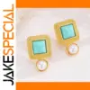 Vintage Square Drop Earrings with Green Stones