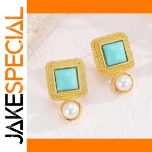 Vintage Square Drop Earrings with Green Stones