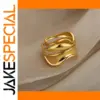 Gold Wave Adjustable Ring with Double-Line Pattern