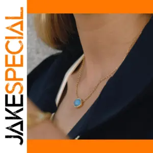 Vintage Stainless Steel Gold Pendant Necklace with Turquoise