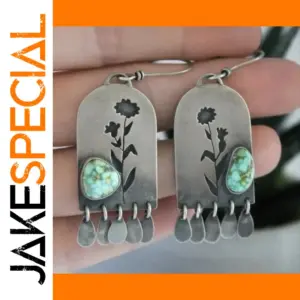 Geometric Drop Earrings with Turquoise Inlay