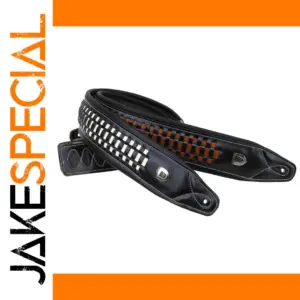 Genuine Leather Guitar Strap in Orange & White Black