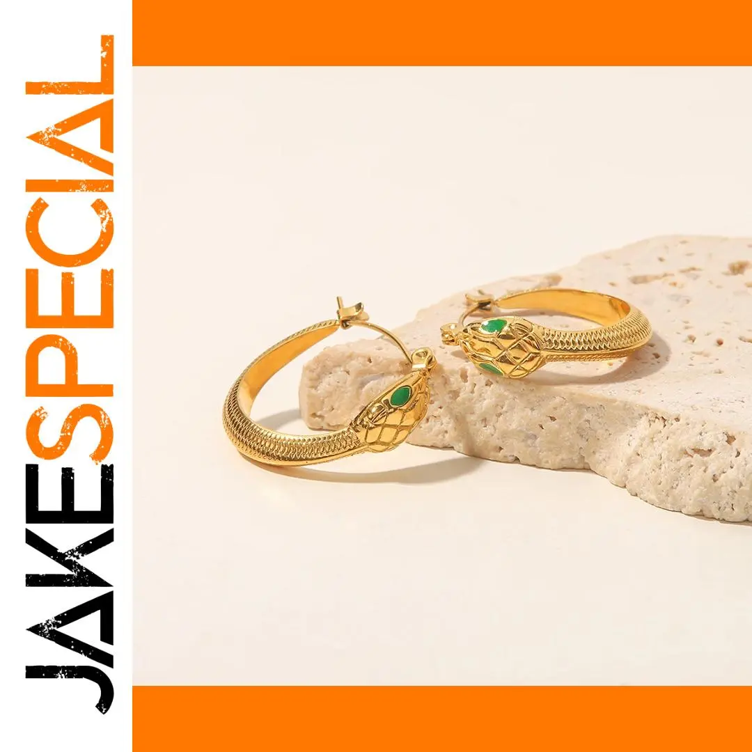 Stainless Steel Gold Snake Hoop Earrings 1 Stainless Steel Gold Snake Hoop Earrings