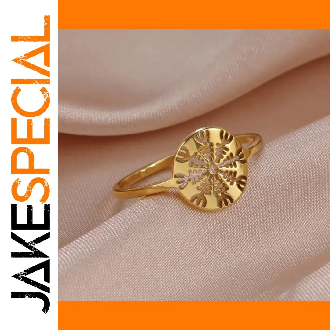 Viking Compass Ring in Stainless Steel and Gold 1 Viking Compass Ring in Stainless Steel and Gold