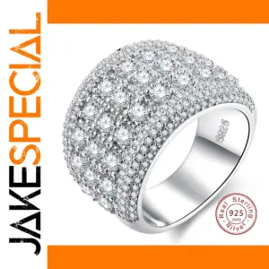 Wide Sterling Silver Geometric Ring with Cubic Zirconia