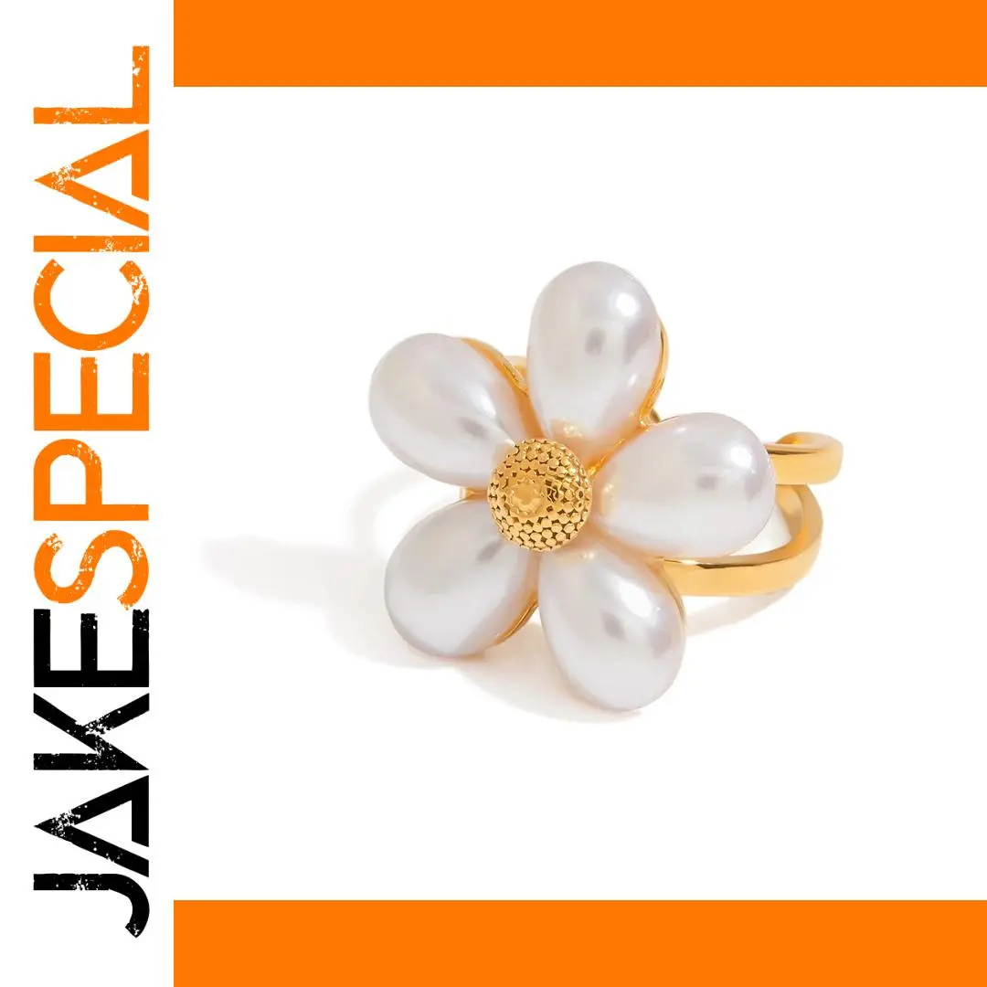 Floral Pearl Ring in Stainless Steel 1 Floral Pearl Ring in Stainless Steel