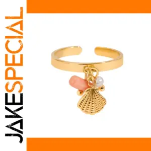 Stainless Steel Adjustable Unisex Ring with Coral