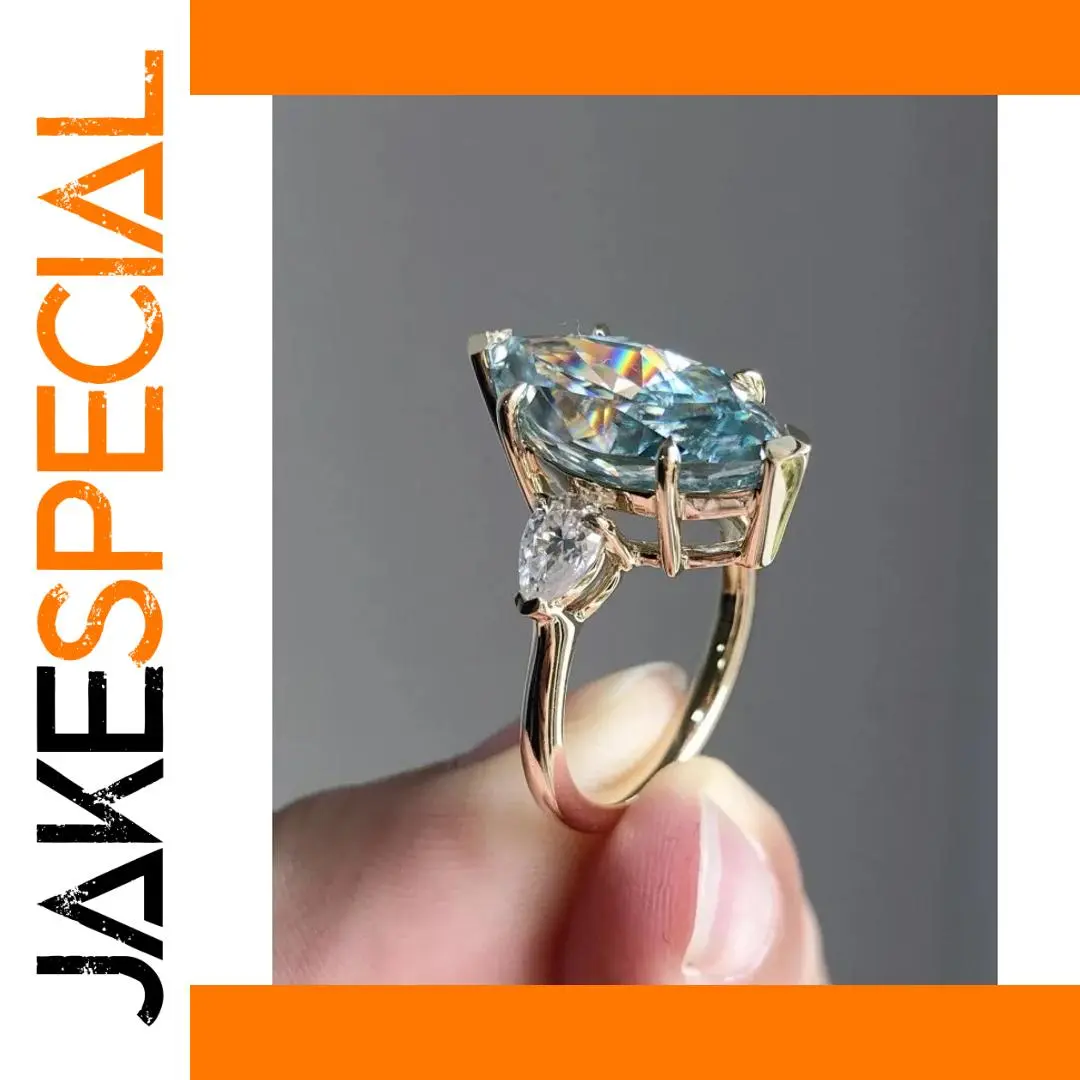 Waterdrop-Shape Blue Iridescent Cocktail Ring 1 Waterdrop-Shape Blue Iridescent Cocktail Ring