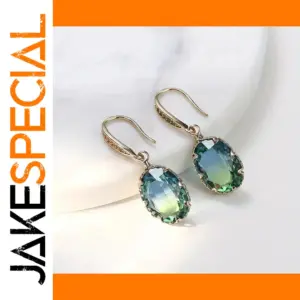 Blue-Green Zircon Drop Earrings with Faceted Stones