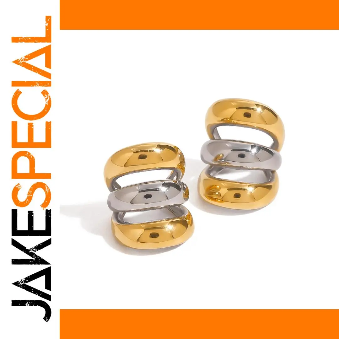 Modern Dual Tone Stainless Steel Clip Earrings 1 Modern Dual Tone Stainless Steel Clip Earrings