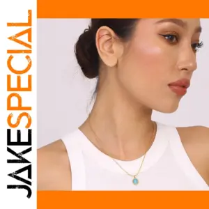 Stainless Steel Gold Necklace with Blue Zircon