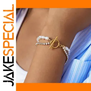 Elegant Stainless Steel Gold-Inlay Pearl Bracelet
