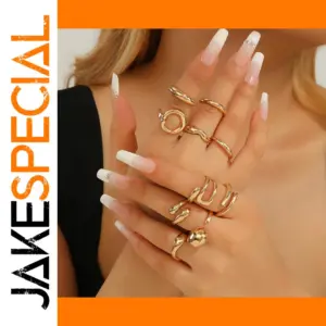 Elegant Gold Women’s 10-Piece Ring Set