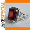 Vintage Red Zircon Cocktail Ring with Floral Details