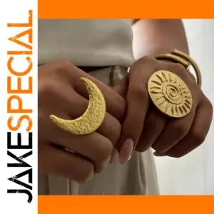 Vintage Moon Open Rings Set in Stainless Steel