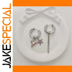 Punk-Style Earrings with Star and Heart Pendants