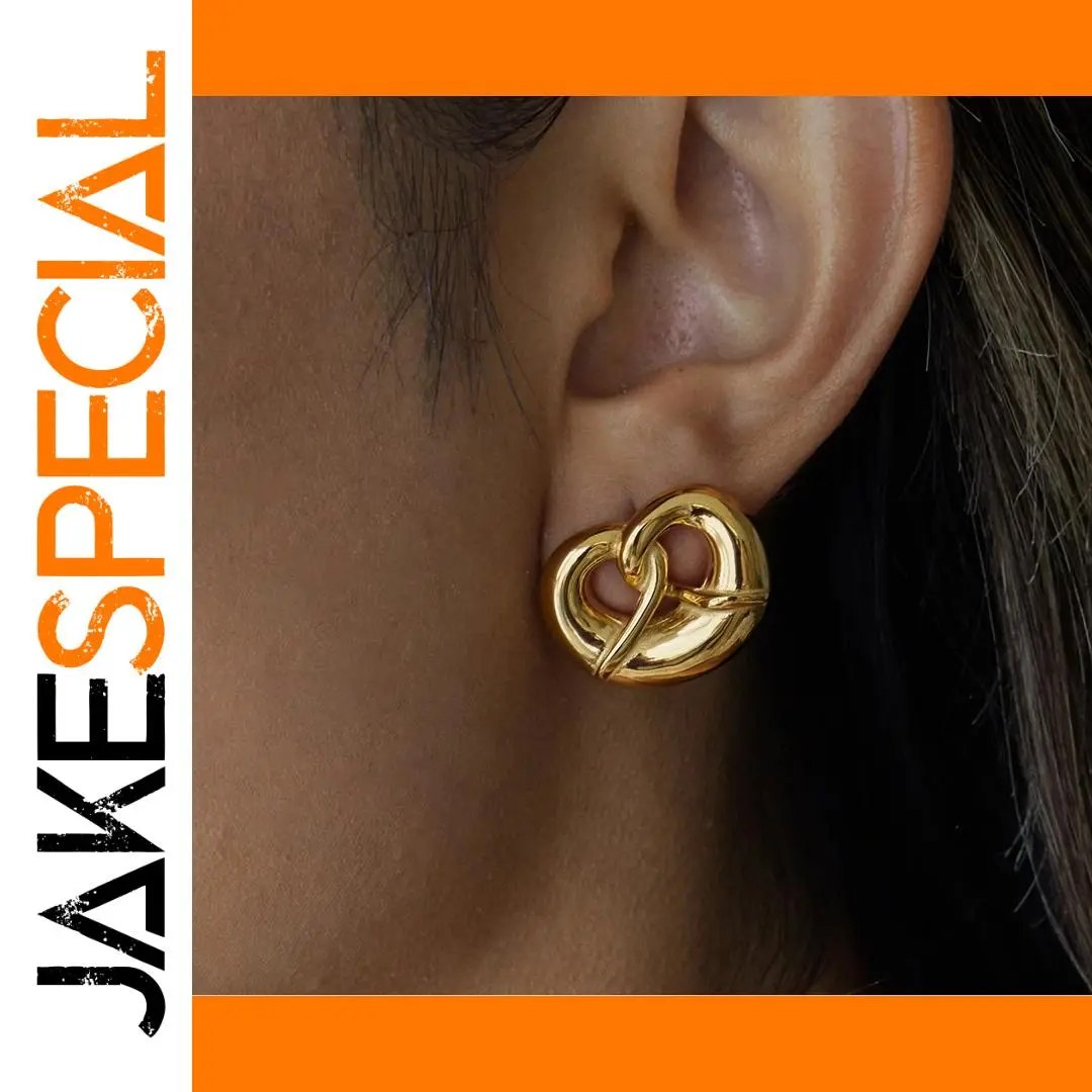 Bold Gold Pretzel Heart Earrings in Stainless Steel 1 Bold Gold Pretzel Heart Earrings in Stainless Steel