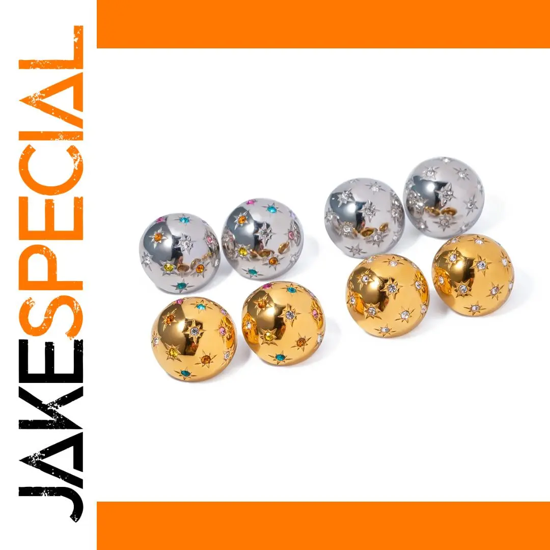 Colorful Star and Half-Ball Stainless Steel Earrings 1 Colorful Star and Half-Ball Stainless Steel Earrings