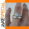 Gold-Tone Geometric Zircon Ring Set for Women