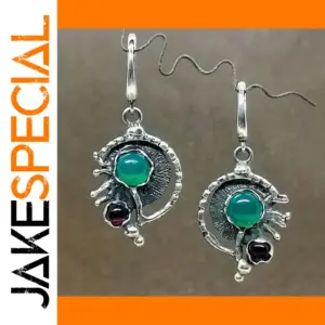 Vintage Silver Drop Earrings with Colored Stones