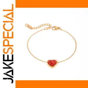 Stainless Steel Red Agate Heart Bracelet