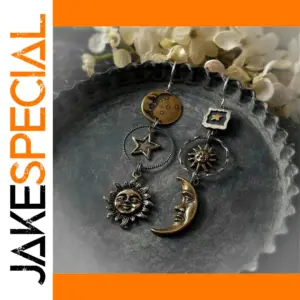 Vintage Silver Sun Moon Earrings for Women