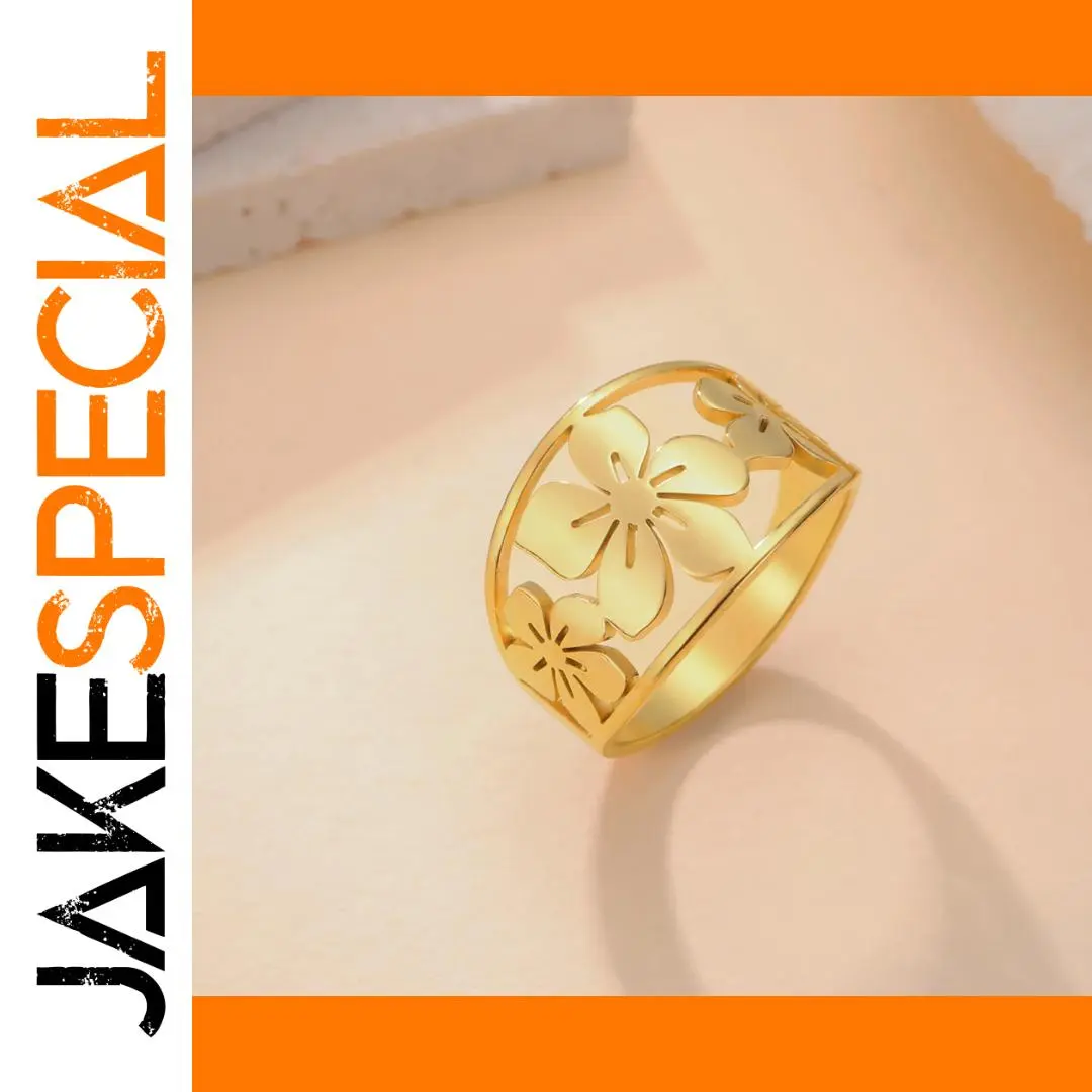 Stainless Steel Women's Floral Ring with Openwork Design 1 Stainless Steel Women's Floral Ring with Openwork Design