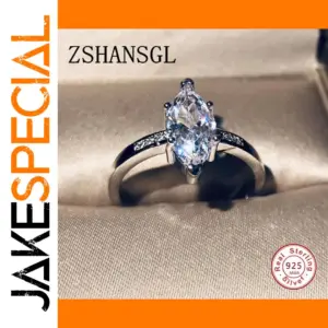 Long Pointed Silver Ring with Cubic Zirconia