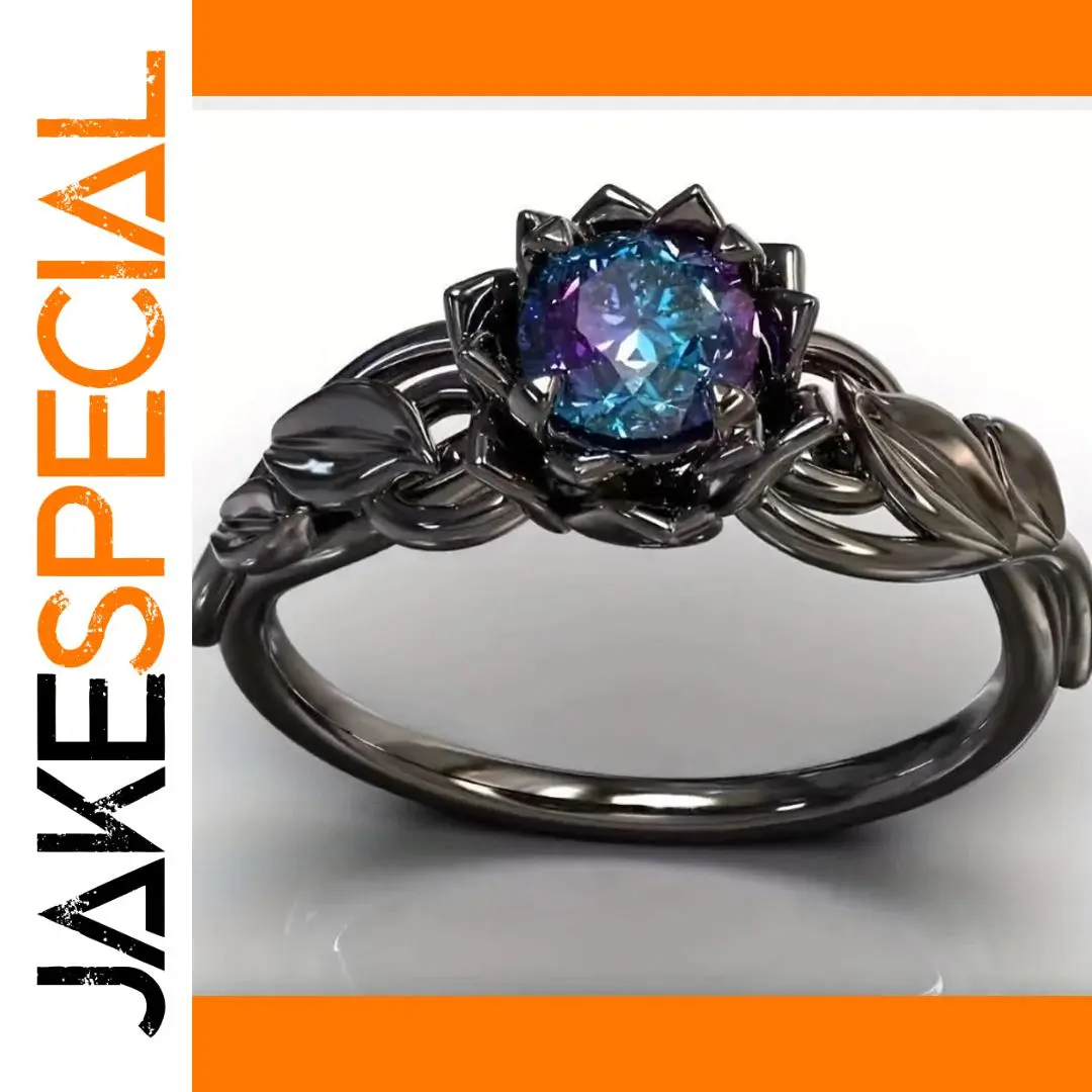 Black Flower Zircon Ring for Women 1 Black Flower Zircon Ring for Women