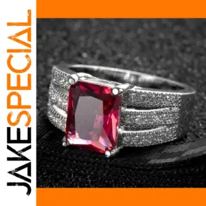 Silver Ring with Red Zircon and Pavé Detailing